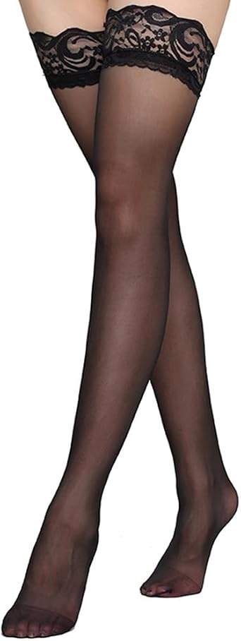 Thigh High Stockings Lace Top, Womens Semi Sheer Sexy Stay Up Halloween Lingerie Thigh High Stockings