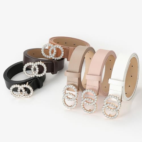 XYGJZ Rhinestone Buckle Belt for Women 3 Pack PU Leather Belts for Jeans and Dress2