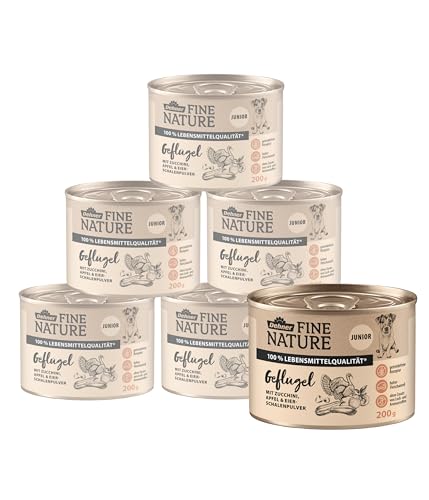 Dehner Fine Nature Hundefutter, Nassfutter in Lebensmittelqualität, für Welpen und junge Hunde, Geflügel, 6 x 200 g Dose (1.2 kg)