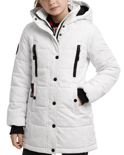 CANADA WEATHER GEAR Girls Winter Coat - Stadium Length Wind & Water Resistant Quilted Puffer Parka Kids Insulated Outerwear, Size 7-8, White