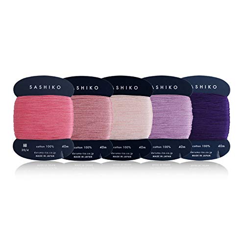 ダルマ 刺し子糸 綿100% カードタイプ (40m)×5色 刺し子マニュアル付き 裁縫&刺繍 バリューセット (蝶々)