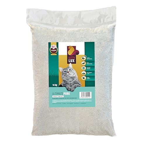 KittyLux klumpende Katzenstreu Ultimate Pure 2x14kg ohne Duft für Sensible Katzen, Klumpstreu 100% Naturbentonit, extrem staubarm, Feste Klumpenbildung, schnelle Geruchsbildung, geringer Verbrauch