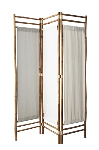 Box and beyond - Paravent d’intérieur - 120 x 160 cm - Bambou et Tissu Blanc - 3 Panneaux - Séparateur de Pièce - Chambre, Salon, Bureau - Style Naturel...