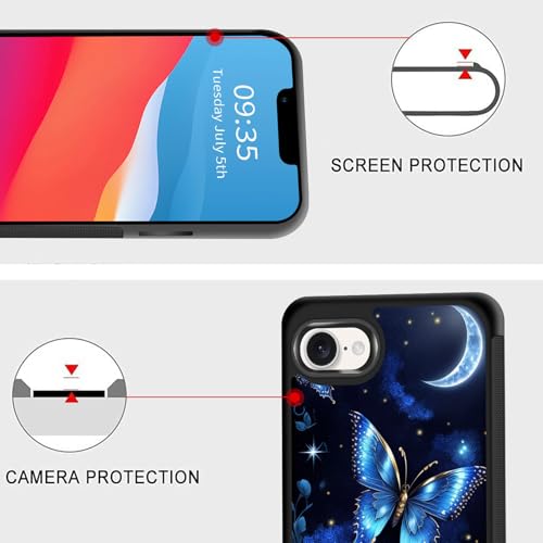 Vobber for iPhone 16e Case,Slim Anti-Scratch Architecture TPU Shockproof Protective Case Cover for iPhone 16e 6.1 inch 2025,Butterfly Flower Moon - image 2