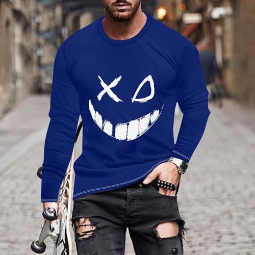 Blusas masculinas longas com estampa de esqueleto, caimento solto, gola redonda, Halloween, engraçad