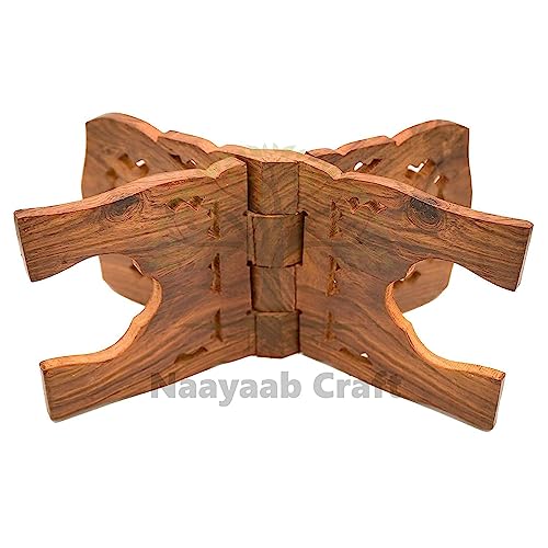 Image of Naayaab Craft Handmade & Handcraft Rehal Sheesham Wood Holy Book Stand Holder for Bible, Geeta, Quran in Folding and Carved Design Book Holder Display Stand - Size (13 Inch)