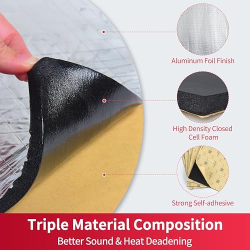 AggSound Auto Sound Deadening Material 394mil 10.76sqft Roll - Car Sound Deadening Mat - Automotive Heat Shield under Hood Insulation Sound Dampening Foam for Audio Noise, Roof and Trunk