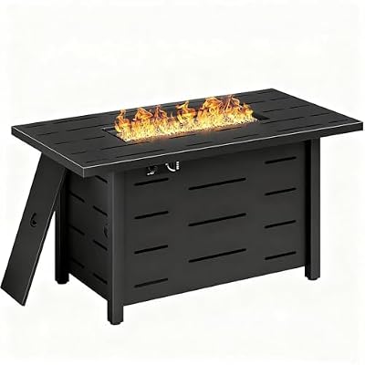 43" Propane Fire Pit, 50,000 BTU Steel Gas Fire Pit Table with Lid for Outside, Steel Lid & Lava Rock, 2 in 1 Fire Table, Adds Warmth to Gatherings & Parties on Patio, Deck, Garden & Backyard, Black