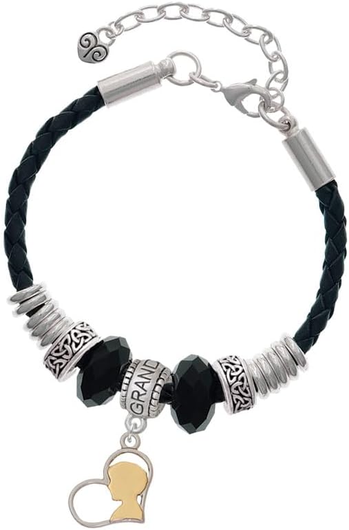 Delight Jewelry Boy Silhouette in Heart - Granddaughter Celtic Knot Leather Bead Bracelet, 7"+2" Extender