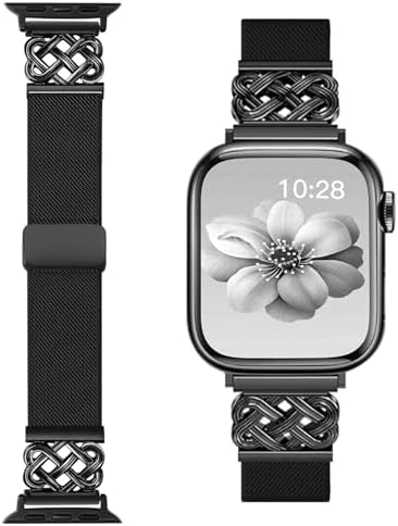 Stretchy Solo Loop Band Compatible with Apple Watch Bands for Women Men 40mm 38mm 41mm 42mm, Magnetic Soft Nylon with Designer Interlock Buckle Band for iWatch Series 10/9/8/7/6/5/4/3/2/1/SE