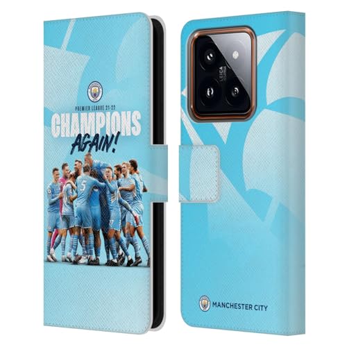 Head Case Designs Officially Licensed Manchester City Man City FC Team Huddle Poster 2021/22 Premier League Champions Leather Book Wallet Case Cover Compatible with Xiaomi 14