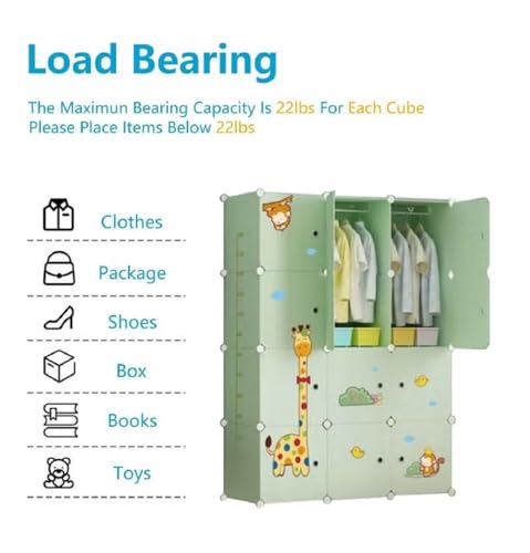 Image of EXVITO 8 Door Kids Plastic Wardrobe for Clothes, Foldable Plastic Almirah for Clothes, Collapsible Wardrobe for Storage, Baby Cupboard for Clothes, Storage Rack for Kids - (Dyno Green, 12 Door)