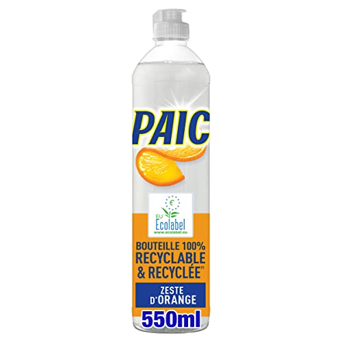 PAIC - Liquide Vaisselle Paic Cylindre Ecolabel Zeste d'Orange - Bouteille 100% Recyclée et Recyclable - Ingrédients Actifs d'Origine Naturelle - 550ml Cover
