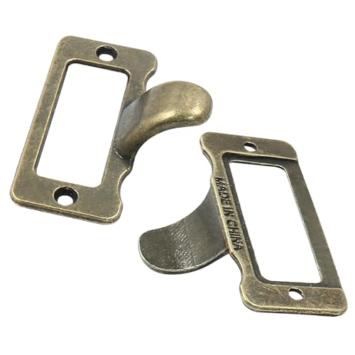 Image of 10 Pcs Antique Bronze Library Label Card Catalog Pulls,Vintage Label Holder Pull Handle, Card Holder Drawer Pulls with Screws for Drawer Cabinet Box Case