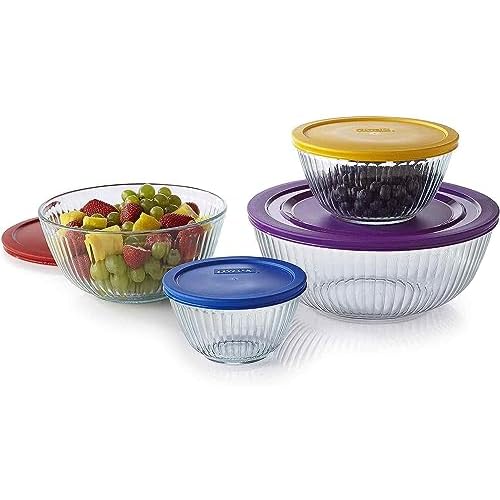 Pyrex 8-piece 100 Years Glass Mixing Bowl Set (Limited Edition) – Assorted Colors Lids
