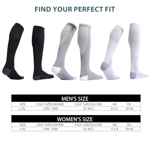 Hommova 3 Pairs Compression Socks For Women Men, 20-30Mmhg Ladies Knee High Flight Support Stockings - 6