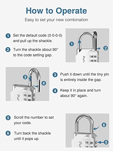 Puroma 4 Pack Combination Lock 4 Digit Outdoor Waterproof Padlock For School Gym Locker, Sports Locker, Fence, Toolbox, Gate, Case, Hasp Storage (Black & Silver) #TOP6