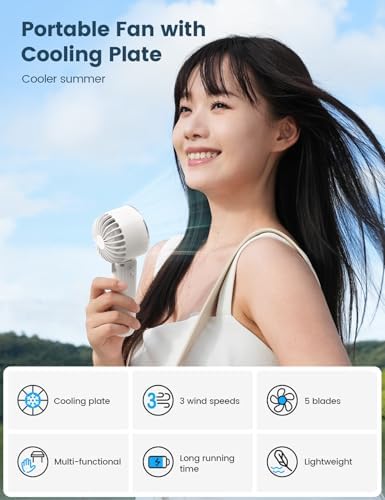 Lamicall Frozen Pad Handheld Fan, Cooling Plate Portable Fan - Refrigerating Freezer Pad, 5s Instant Cooling to 10°C Ice Cool, Mini Air Conditioner with 3 Speeds, Desk Table with Lanyard, Mom Gift - 1