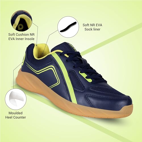 Aivin Booster Court Badminton Shoe |Non Marking Badminton Shoe | Lightweight & Durable Badminton Shoe | Also Perfect for Squash, Table Tennis, Volleyball, Basketball & Indoor Sports For Men & Women (Navy/Yellow, UK Footwear Size System, Adult, Men, Numeric, Medium, 8) 2 41ziF+o0UOL