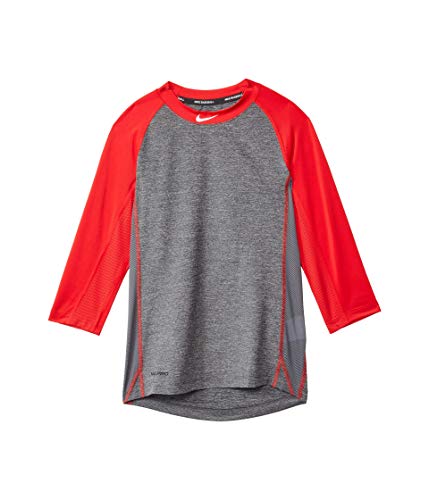 Nike Boy's Dri-FIT 3/4 Sleeve Top (Big Kids) Dark Grey Heather/University Red/White XL (18-20 Big Kid)