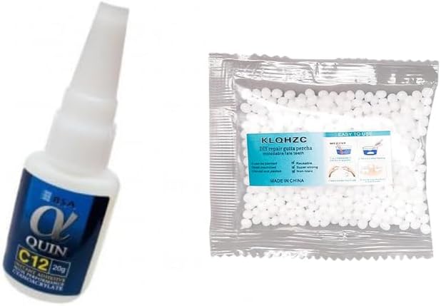Super Strong Instant Glue Alpha Quin C12 Ultra High Viscosity with 1 Plastic Nozzle Glue Dental Repair + Denture Resin, Fitting Beads Teeth Repair Kit - Temporary Dental Repair Kit, Temporary Denture