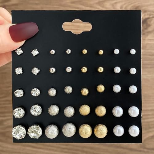 20Pcs Stud Earrings Crystal Pearl Earring Set Dainty Stud Earring...