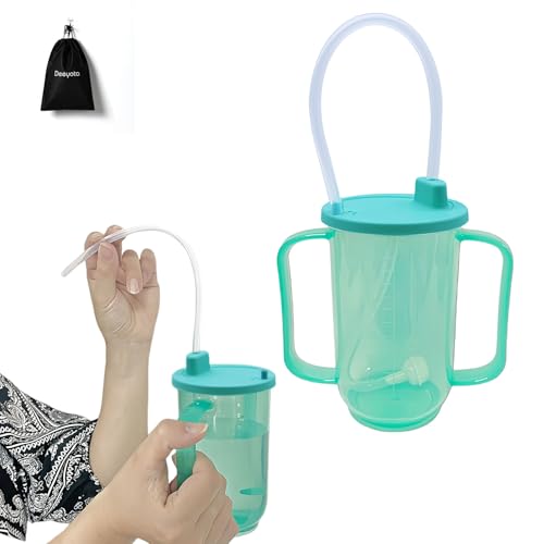 DEEYOTA ストローカップ 介護 大人用こぼれ防止カップ 介護用品 介護コップ ハンドル付き 飲みやすい 倒れない 蓋付き 患者ケアカップ 高齢者/者/ある患者/マタニティ用