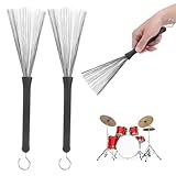 1 Pair Drum Brushes, Retractable Wire Brushes with Comfortable Rubber...