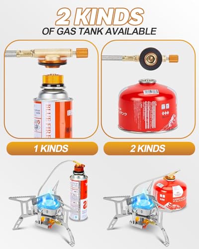 Compact Camping Gas Stove Burner, Windproof 3500W Camping Cooker with Piezo Ignition, Includes Adapters and Converters for BBQs, Cooking, Fishing, Hiking, and Picnicking - Image 6
