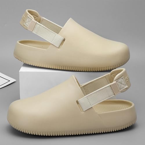 Men's Covered-Toe Slide Sandals - Thick Sole Beach to Worksite Shoes, Black/Khaki US 7-12 (EU 40-45)2