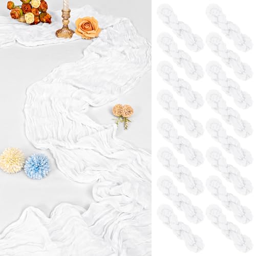16 Pack 10Ft Cheesecloth Table Runner White, 20 x 120 Inch Rustic Gauze Boho Cheese Cloth Table Runners Wedding Long Table Runner for Wedding Party Bridal Shower Table Decoration by Tomeurperf - Used condition - CA$43.75