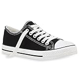 stiefelparadies Damen Sneakers Spitze Denim Sport Strass Stoff Blumen Prints Textil Sneaker Low Schuhe 50451 Schwarz 41 Flandell