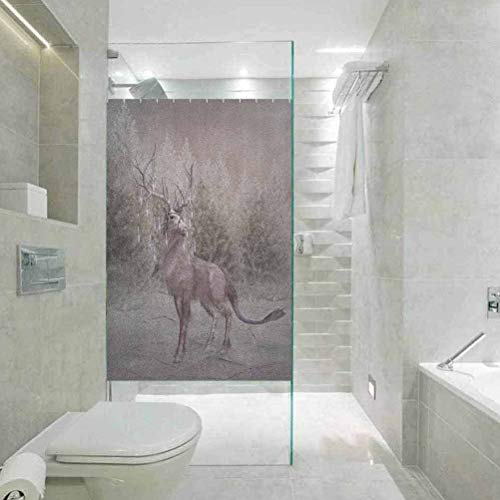 Película de vidrio estática no adhesiva para ventana, diseño de alce con luces en t, no adhesiva, no deja residuos fácil para bloquear el sol, 23.6 pulgadas de ancho x 89.9 cm de largo