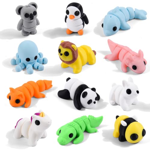 12 Pack 3D Printed Land Animal Toys Flexible PLA Wildlife Desk Set