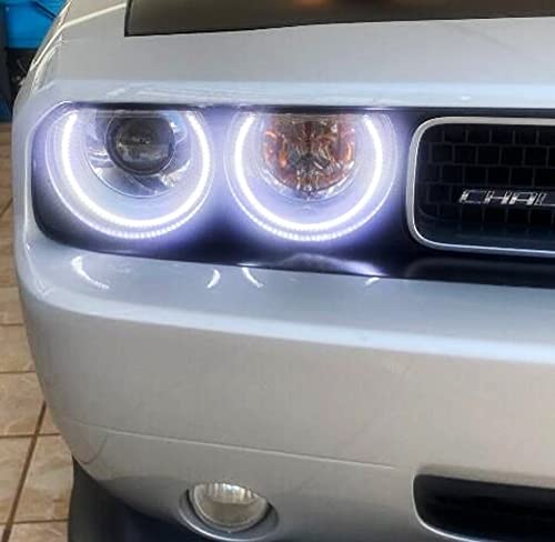 Ijdmtoy Complete Set 4-Ring 252-Smd Led Angel Eye Halo Rings Kit W/Relay Harness Compatible With 2008-2014 Dodge Challenger Headlight Retrofit, Xenon White #TOP3