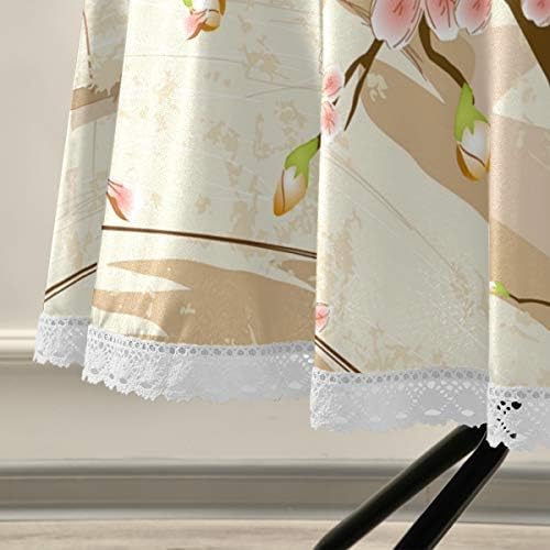 Mnsruu 60 Inch Round Japanese Village Fuji Mountain Cherry Blossom Tablecloth Table Cloth Cover Decorative Lace Macrame for Buffet Table, Party, Holiday Dinner