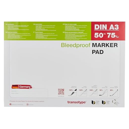 transotype Marker Pad, Layoutpapier für den Einsatz von Pigment-Markern, DIN A3, 70 g/qm, 50 Blatt, extrem weiß, säurefrei, Farbe schlägt nicht durch