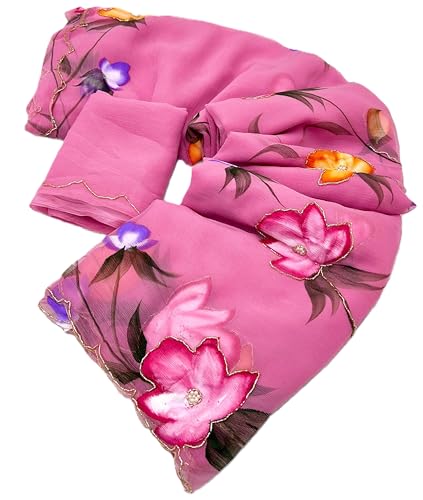 Image of Arkia Women's Floral Hand Embroidered Hand Painted Saree with Blouse Piece