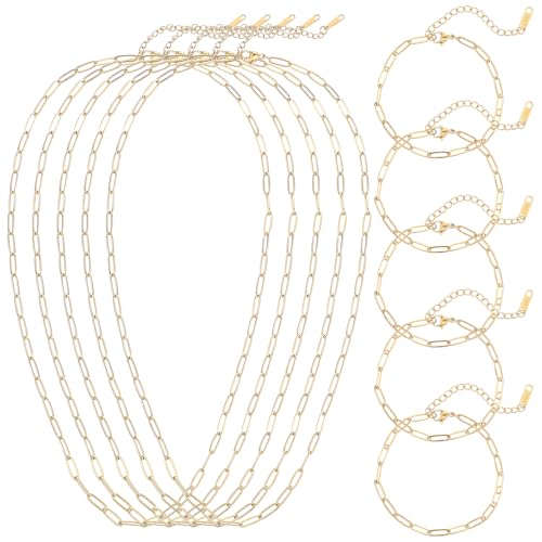 10Pcs Gold Paperclip Necklace 18Inch 18K Gold Plated Chains for Jewelry Making 5Pcs Charm Necklace Chain 5Pcs Charm Bracelet Chain Stainless Steel Necklace Chains DIY Charm Necklace Bracelet for Women