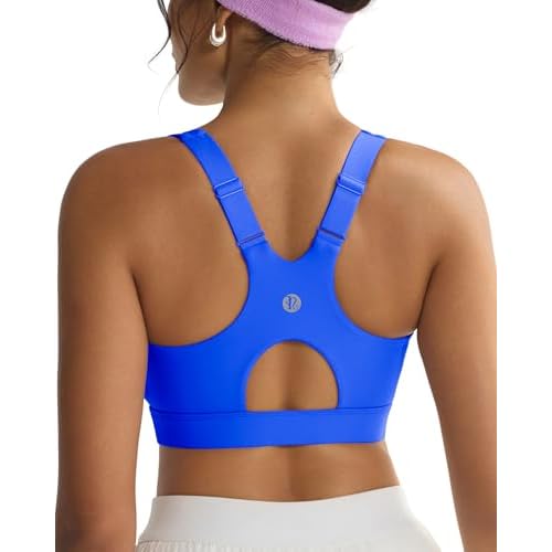 RUNNING GIRL Sports Bra for Women,Adjustable Straps Molded Cup High Impact Sports Bras for Women with Sewn in Pads Sparkle Blue X-Large