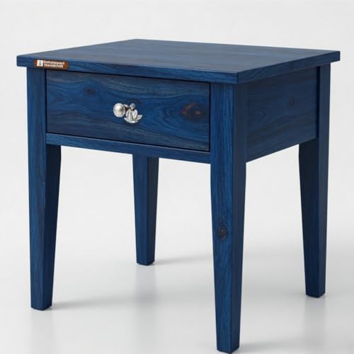 Image of Sheesham Wood Allure Bedside Table for Bedroom & Living Room | Solid Wood Nightstand with Storage Drawer and Open Shelf | Modern End Table