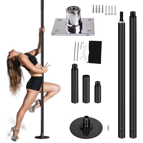ERoomQ Adjustable Dance Pole Kit - Spinning & Static Home Fitness Stripper Pole with Fixed Plate for Studio, Pub, and Gym Practice - Black Dancer Dance Tube Equipment(2.24m 2.77m(7.3ft 9ft))