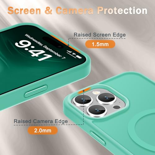 Image of YENAPOON for iPhone 14 Pro Max Case, Matte Magnetic Phone Cover [with 1 Screen Protector] [Support for MagSafe] [Shockproof Military Grade Protection] Translucent Frosted Back, Teal