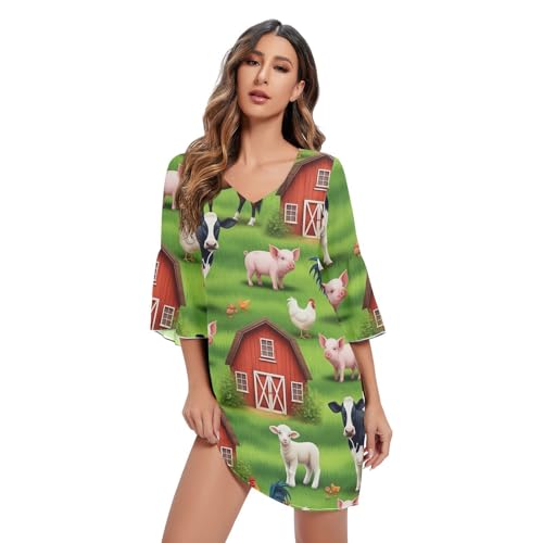 Robe de plage mousseline de soie à motif ferme idéale pour vos vacances