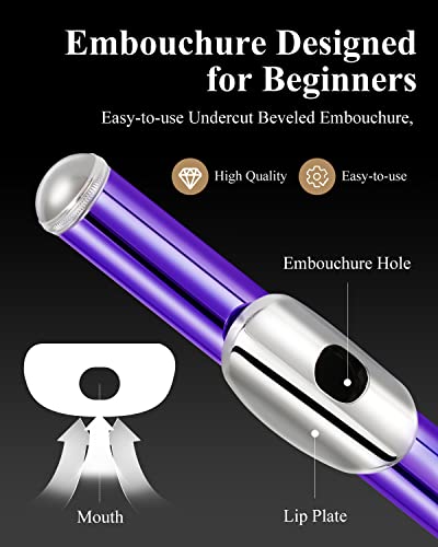 Image of Eastar 16-Key Closed Hole C Flute Kids Beginner, Purple Full Kit, EFL-1Pu