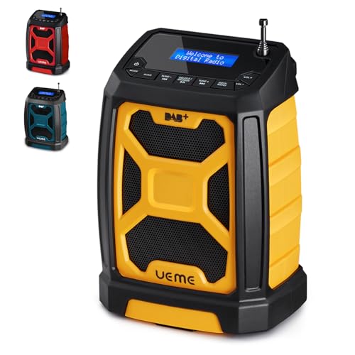 UEME 5W Rugged DAB/DAB+ FM Cordless Site Radio, Bluetooth, USB Rechargeable, Yellow/Black