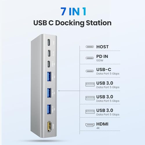 tounee Laptop Stand with Detachable USB-C Hub, 100W PD Charging, 4K@60Hz HDMI, 3 USB Ports, Ergonomic Laptop Holder Docking Station for 10-17" Laptops, MacBook & More - Silver by tounee - Used condition - Image 2