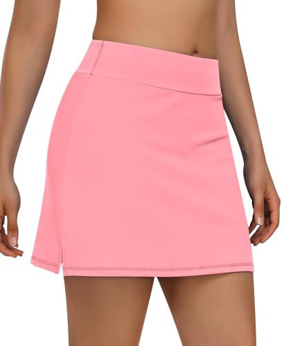 JoyGirl Tennisrock Damen mit Hose Drunter Hohe Taille Sportrock Golfrock Kurz Hosenrock Casual Tennis Skirt mit Taschen (Rosa XS)