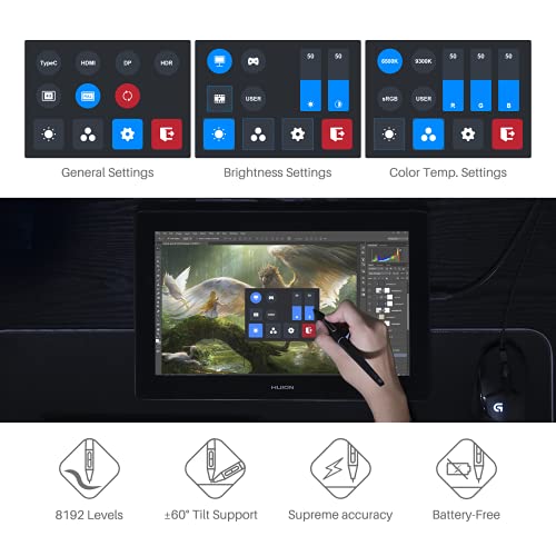 Huion Kamvas Pro 16 (4K) Tablet graficzny UHD z wyświetlaczem, 15.6-calowy tabletki rysunkowe, Glar-Free Monitor graficzny z pełnym laminowanym, piórem baterii PW517, Chrome Rezerwacja Chrome Book, Windows & Mac