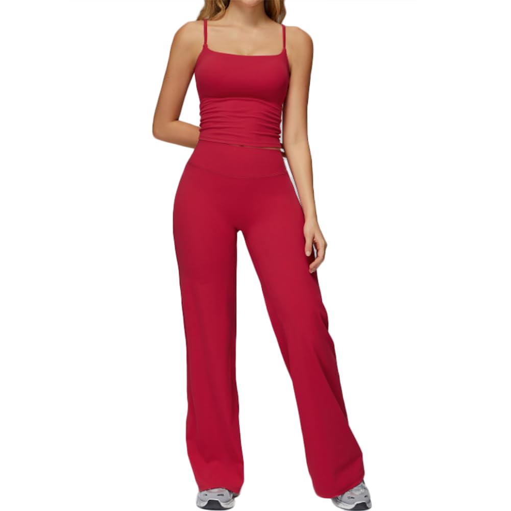 XYFfybhsd Women's Sleeveless Vest Flares Legging Yoga Set Fitness Wear Gym (Size:XL,Color:Red)